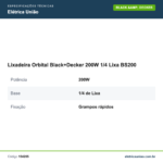 Especificações técnicas de Lixadeira Orbital Black+Decker 200W 1/4 Lixa BS200