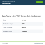 Especificações técnicas de Cabo Flexível 1,5mm² 750V Branco – Rolo 15m Cobrecom