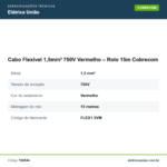 Especificações técnicas de Cabo Flexível 1,5mm² 750V Vermelho – Rolo 15m Cobrecom