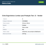 Especificações técnicas de Cinto Ergonômico Lombar para Proteção Tam. G – Vonder