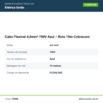 Especificações técnicas de Cabo Flexível 4,0mm² 750V Azul – Rolo 15m Cobrecom