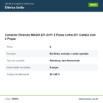 Especificações técnicas de Conector Emenda WAGO 221-2411 2 Polos Linha 221 Cartela com 2 Peças