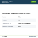 Especificações técnicas de Fita LED 7W/m 3000K Branco Quente 12V Ourolux