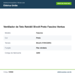 Especificações técnicas de Ventilador de Teto Retrátil Bivolt Preto Fascino Ventus