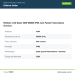 Especificações técnicas de Refletor LED Solar 40W 6500K IP65 com Painel Fotovoltaico Ourolux