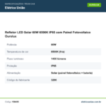 Especificações técnicas de Refletor LED Solar 60W 6500K IP65 com Painel Fotovoltaico Ourolux