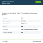 Especificações técnicas de Refletor LED Solar 200W 6500K IP65 com Painel Fotovoltaico Ourolux