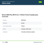 Especificações técnicas de Broca SDS-Plus MTX 8,0 x 110mm Ponta Cruzada para Concreto