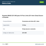 Especificações técnicas de Suporte WAGO 221-549 para 10 Fios Linha 221 4mm Cinza Escuro e Amarelo