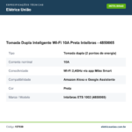 Especificações técnicas de Tomada Dupla Inteligente Wi-Fi 10A Preta Intelbras - 4850065