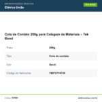 Especificações técnicas de Cola de Contato 200g para Colagem de Materiais – Tek Bond