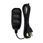 Extensão Barra 3 Tomadas 10A Bivolt 2P+T Cabo 3m Preto Ilumi