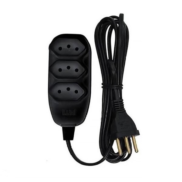 Extensão Barra 3 Tomadas 10A Bivolt 2P+T Cabo 3m Preto Ilumi