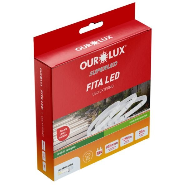FITA LED 10,0W/M 220V 6500K BF 900LM/M 180LED/M RL20MT IP65 SMD OUROLUX