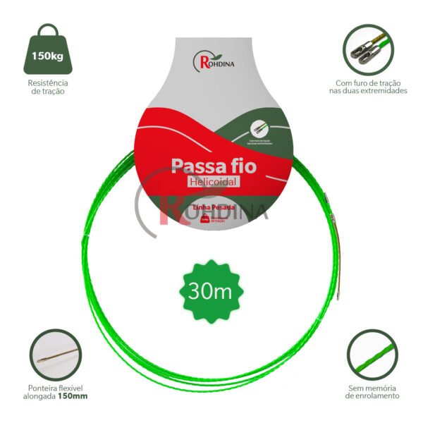 FITA PASSA FIO HELICOIDAL ROLO C/ 30MT 150KG RODHINA