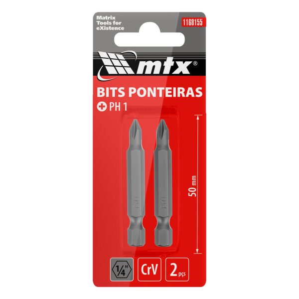 Jogo de Bits Ponteira Phillips MTX PH1 1/4 x 50mm com 2 Peças