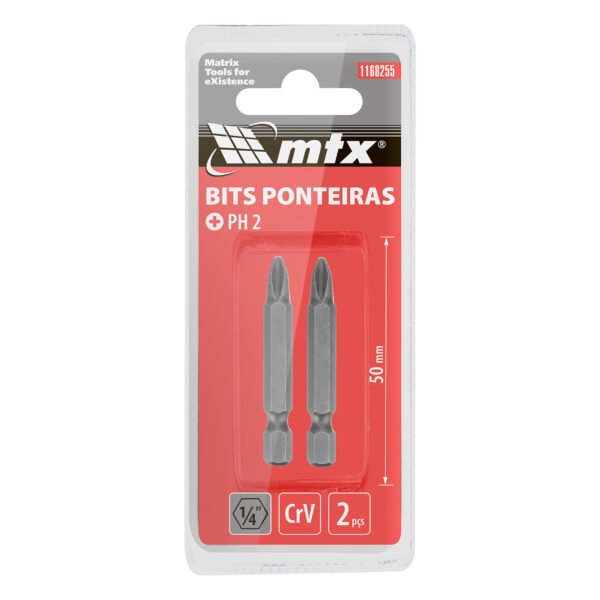 Jogo de Bits Ponteira Phillips MTX PH2 1/4 x 50mm com 2 Peças